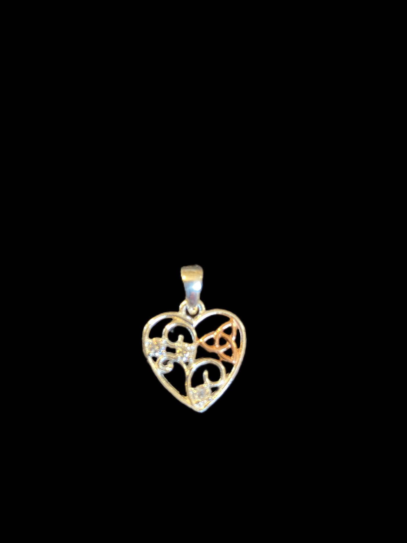 Sterling Silver Celtic Trinity Knot Filigree Heart Pendant