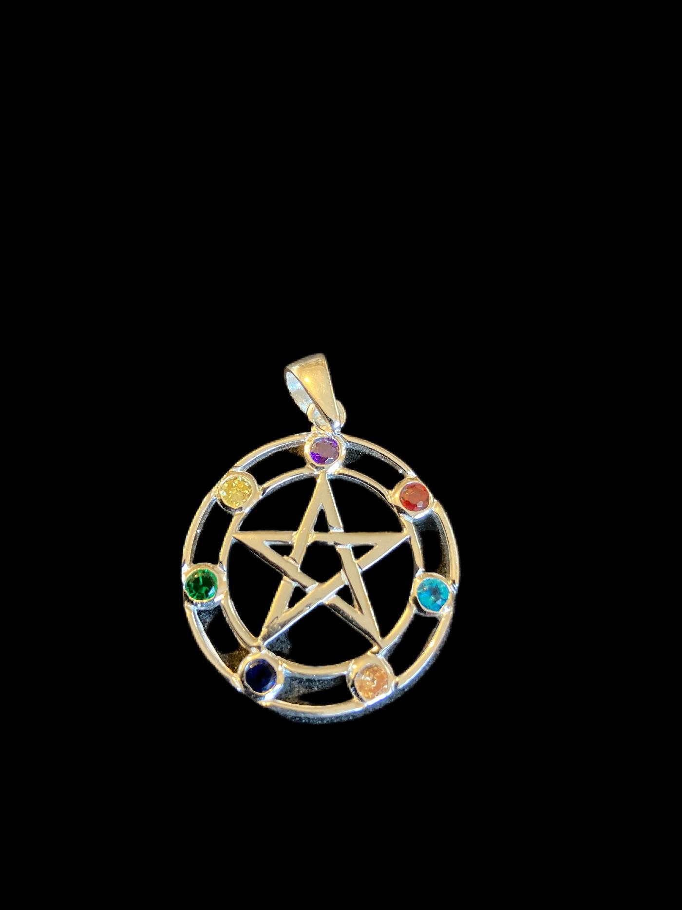 Chakra Crystal Pentagram Pendant, pendant only