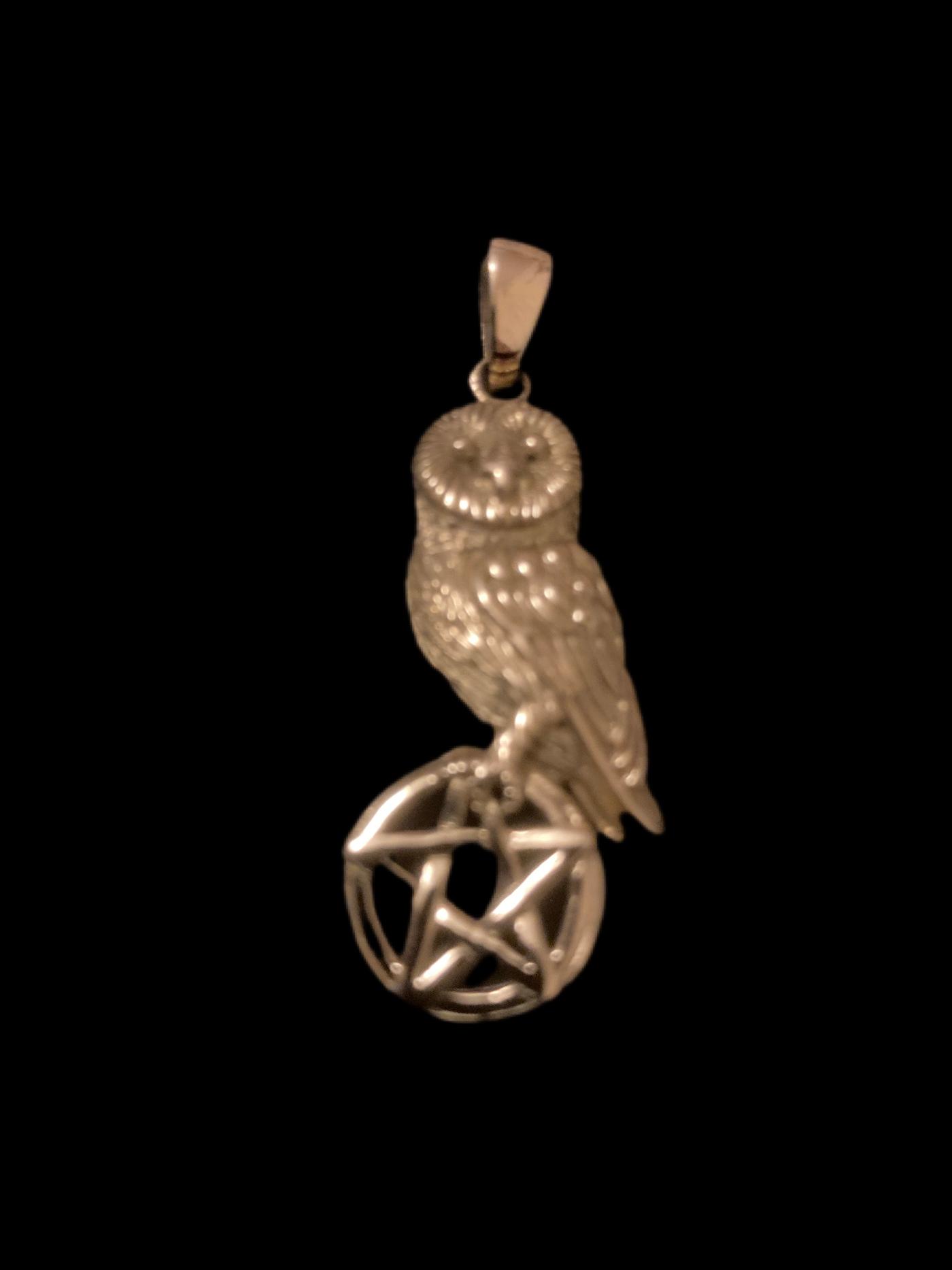 Bronze Pendant Owl on Pentagram by Lisa Parker