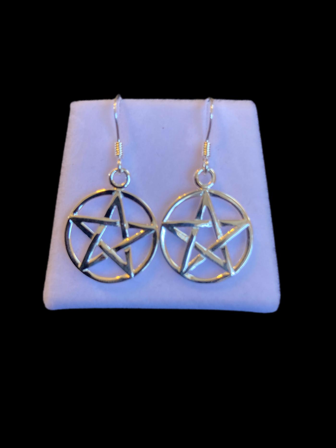 Sterling Silver Large Pentagram drop Earrings