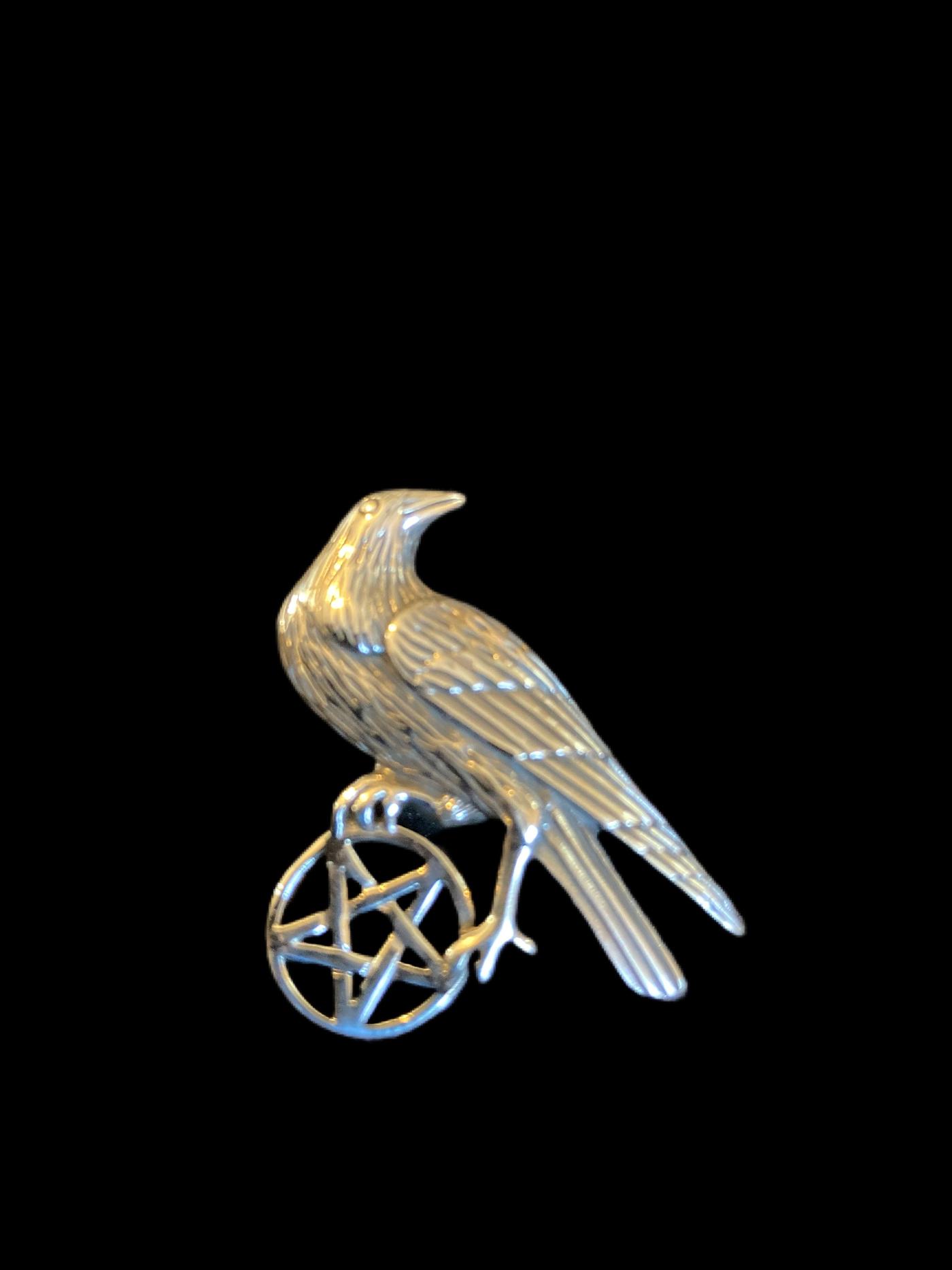 Sterling Silver Raven on Pentacle pendant