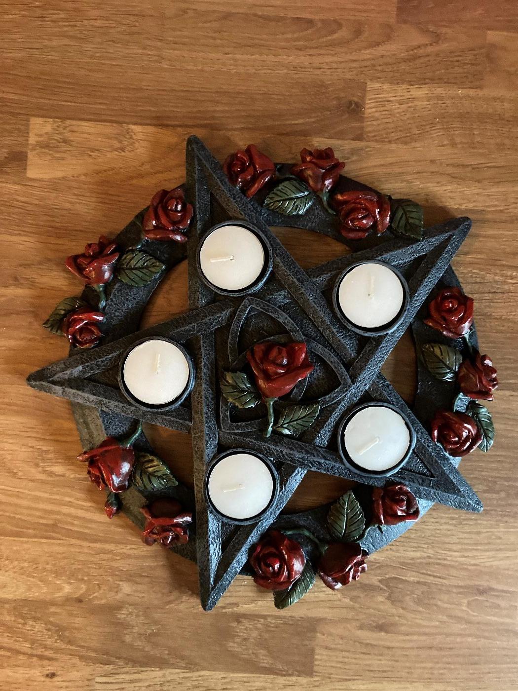 Pentagram Rose Tealight holder by Nemesis Now
